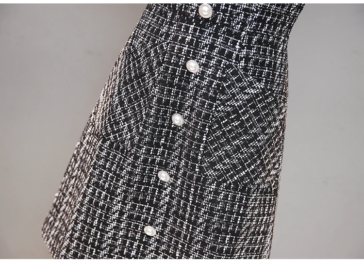 SMTHMA Новое поступление зимнее элегантное твидовое платье женские милые вечерние платья+ черный свитер с длинным рукавом комплект из двух предметов