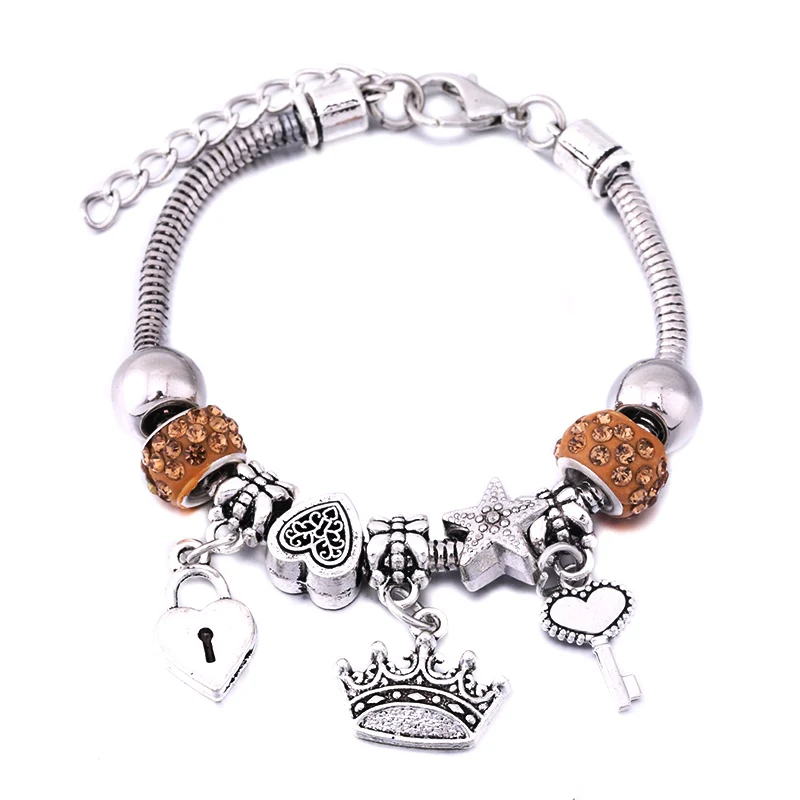 Bangle Bracelet Crown Charm Lobster Buckle Snake Chain Beaded For Women Summer Gift Fashion Accessories