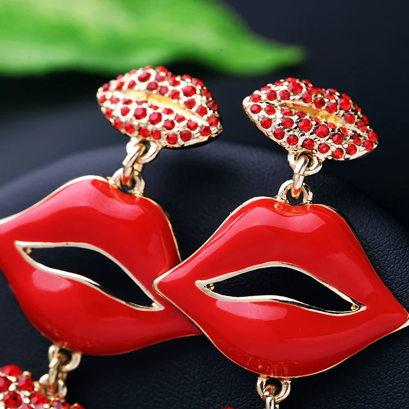 Круглые серьги подвески с эмалью в виде губ|earrings for|earrings reddropping earrings for women |
