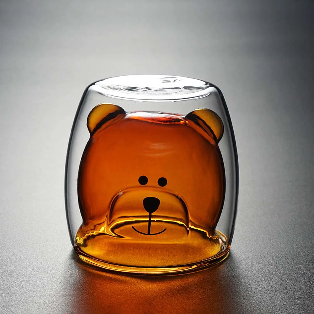 Двойной Кофе кружки медведь форма чашки для напитков с термоизоляцией, двойной стены Стекло Чай Кофе Кубок творческий подарок питьевое молоко