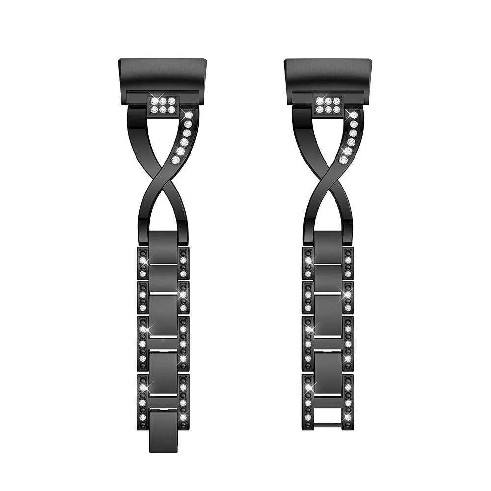 Metal Bands for Fitbit Charge 3 X-Link Metal Bracelets Adjustable Fashion Straps with Rhinestones Stainless Steel 10.26 (3)