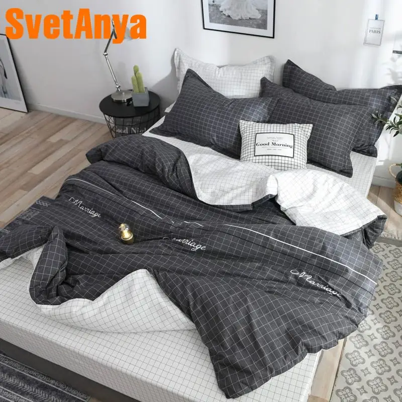 

Svetanya 2019 gray and white Bedlinen 100 Cotton Bedding Set (sheet pillowcase Duvet cover) Single Double size