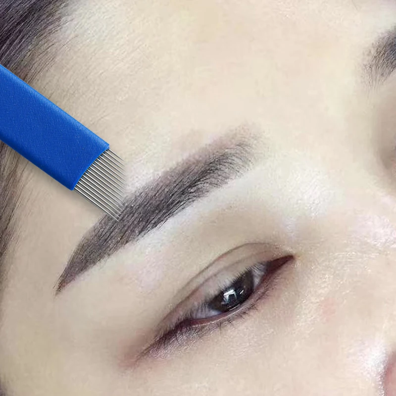 100 PCS blue Permanent Makeup Manual Eyebrow Tattoo Needles Blade For 3D Embroidery Microblading Tattoo Pen Machine 100 PCS blue Permanent Makeup Manual Eyebrow Tattoo Needles Blade For 3D Embroidery Microblading Tattoo Pen Machine