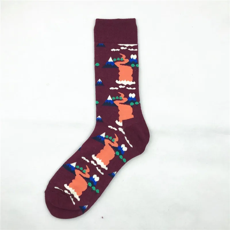 1 пара мужских носков, цветные мужские носки из чесаного хлопка, повседневные носки с принтом, вязаные забавные носки с геометрическим