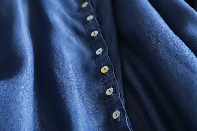 Свободные синие джинсы мини платье-рубашка Женская Кнопка до о-образным вырезом с длинными рукавами лето весна джинсовое платье из денима Повседневная оверсайз