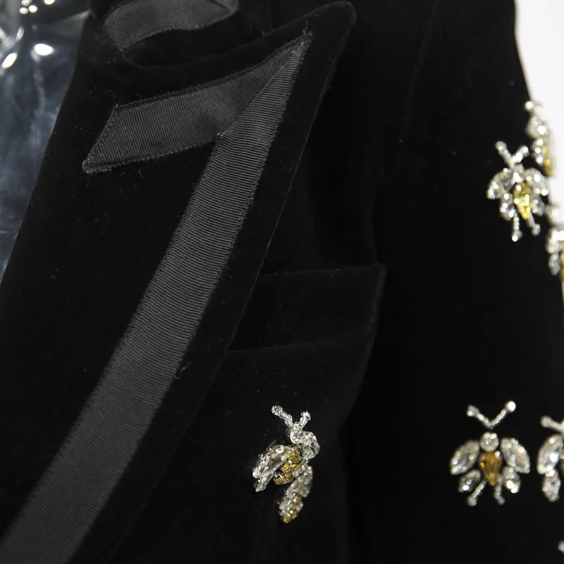 Gold velvet blazer woman spring Autumn 2019 new animal Beading  Casual Long Sleeve blazer office Elegant black long blazer women