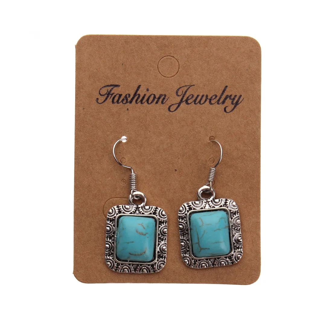 Women earrings retro luxury big square turquoises stone earrings drop for women