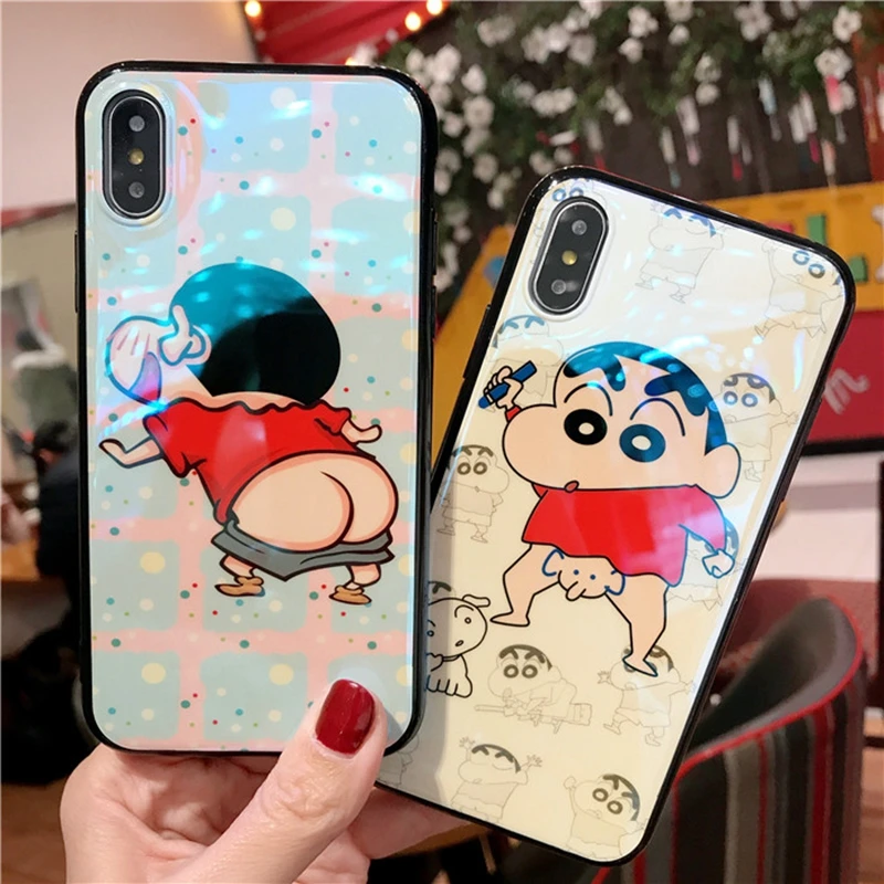 

Cartoon Crayon Shinchan Doraemon Blu-Ray Case For Apple iPhone X XS 7 8 Plus 6 6s Plus Fashion Laser Soft TPU Back cover