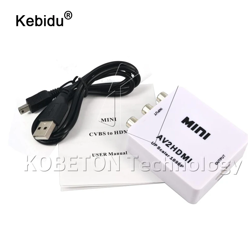 

kebidu Full HD 1080P RCA AV Male to HDMI Female Converter Adapter Mini Composite CVBS to HDMI AV2HDMI Audio Converter
