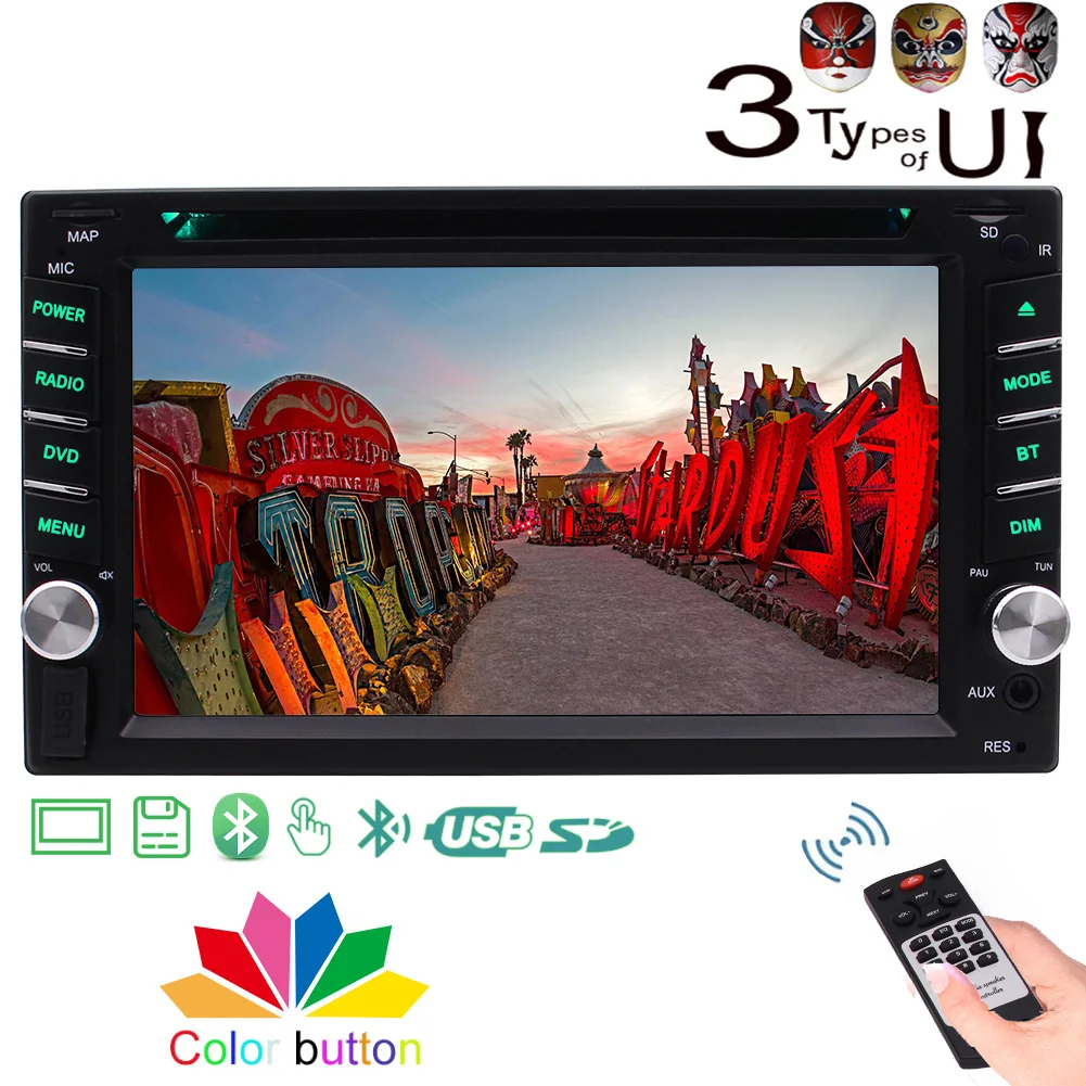 Top 6.2" Touchscreen DVD Player Double 2 Din In Dash Head Unit Autoradio MP5 Car Radio Stereo Bluetooth Subwoofer 1080p Video USB/SD 1