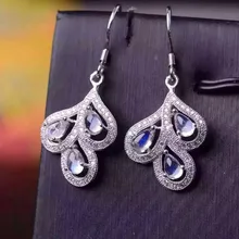 Натуральный лунный камень серьги серебро 925 природный синий драгоценный камень Серьги женщины личность перо серьги-капли для вечерние