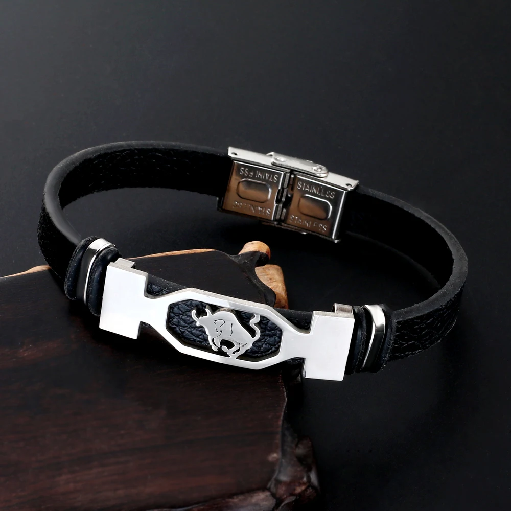 12 Constellation Stainless Steel Cuff Bracelet Men Women Zodiac Sign Black Leather Wrap Bracelet Bracelet Jewelry bracelet jewelry