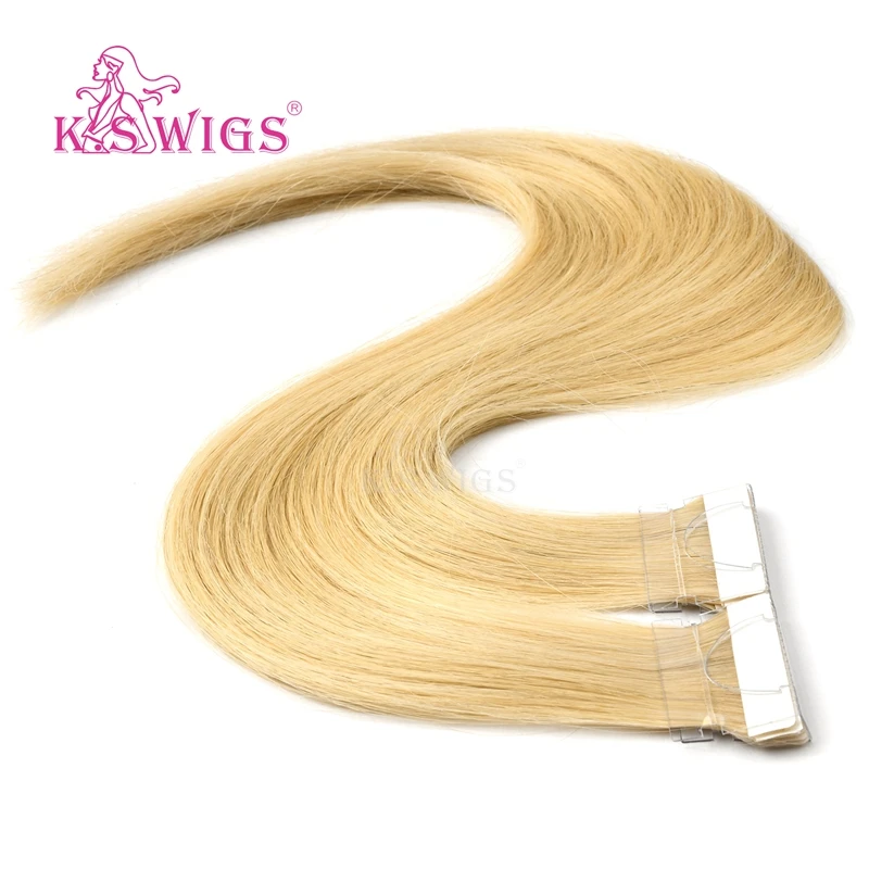 K.S WIGS 16'' 20'' 24'' Straight Hand Tied Tape In Remy Hair Extensions Double Drawn PU Skin Weft Human Hair 80pcs