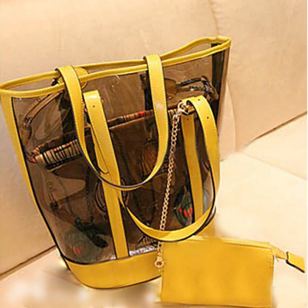 3 Bags font b Set b font Transparent PU Leather PVC Composite font b Handbag b