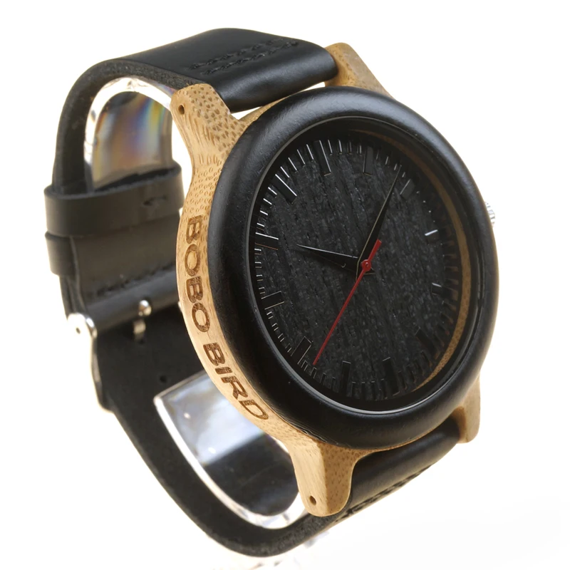 BOBO BIRD M13 Ebony Wooden Analog Wristwatch Black Leather Quartz Men Watches Casual Gift for Men