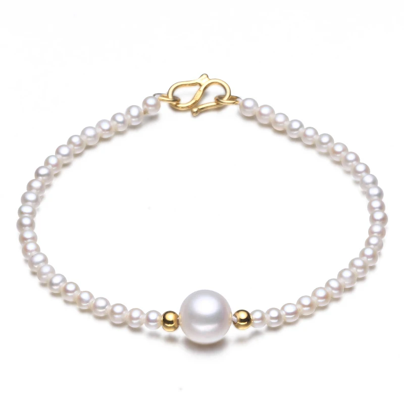 

Sinya Natural 3mm Pearls Au750 Gold Beads Strands Bracelet for Ladies Girls 16 17 18cm Length High Luster Fashion Design