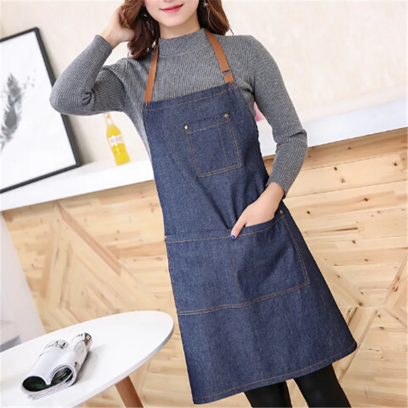 Hot kitchen Denim work Apron unisex for cooking apron for Woman man Cowboy Antifouling Chef Cooking pinafore Delantal Tablier