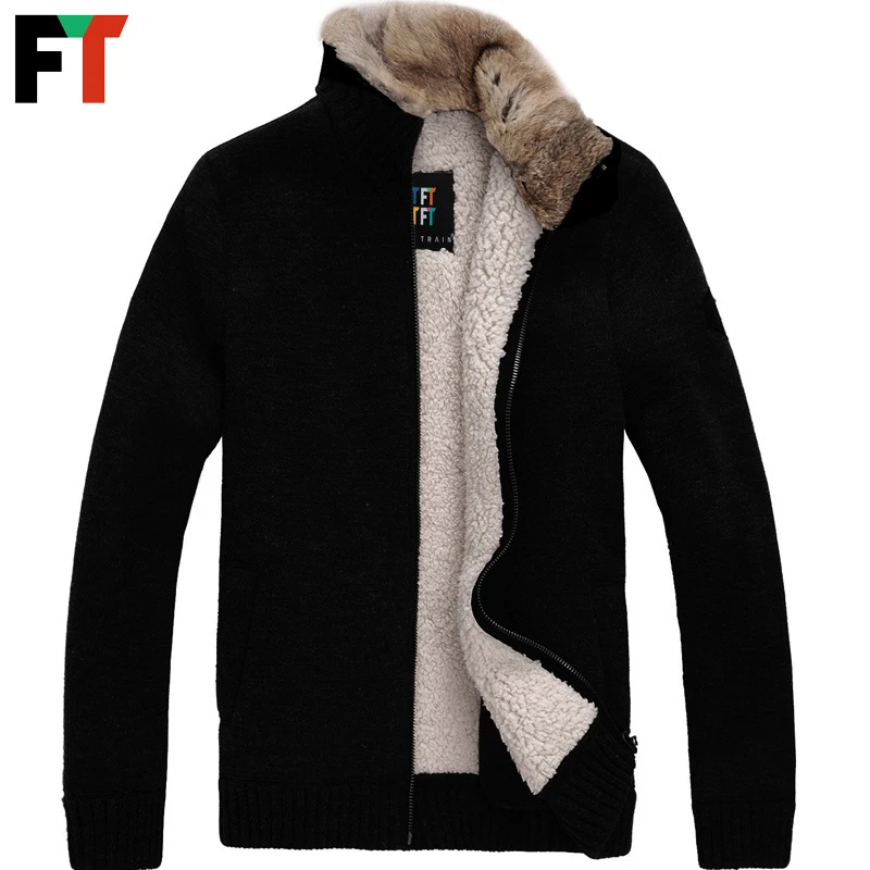 Real Rabbit Fur Collar Fleece Lining Man Coat Men Thick