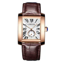 Люксовый бренд, CHENXI, квадратные мужские часы, уникальный дизайн, розовое золото, календарь, секундомер, натуральная кожа, кварцевые, деловые часы для мужчин