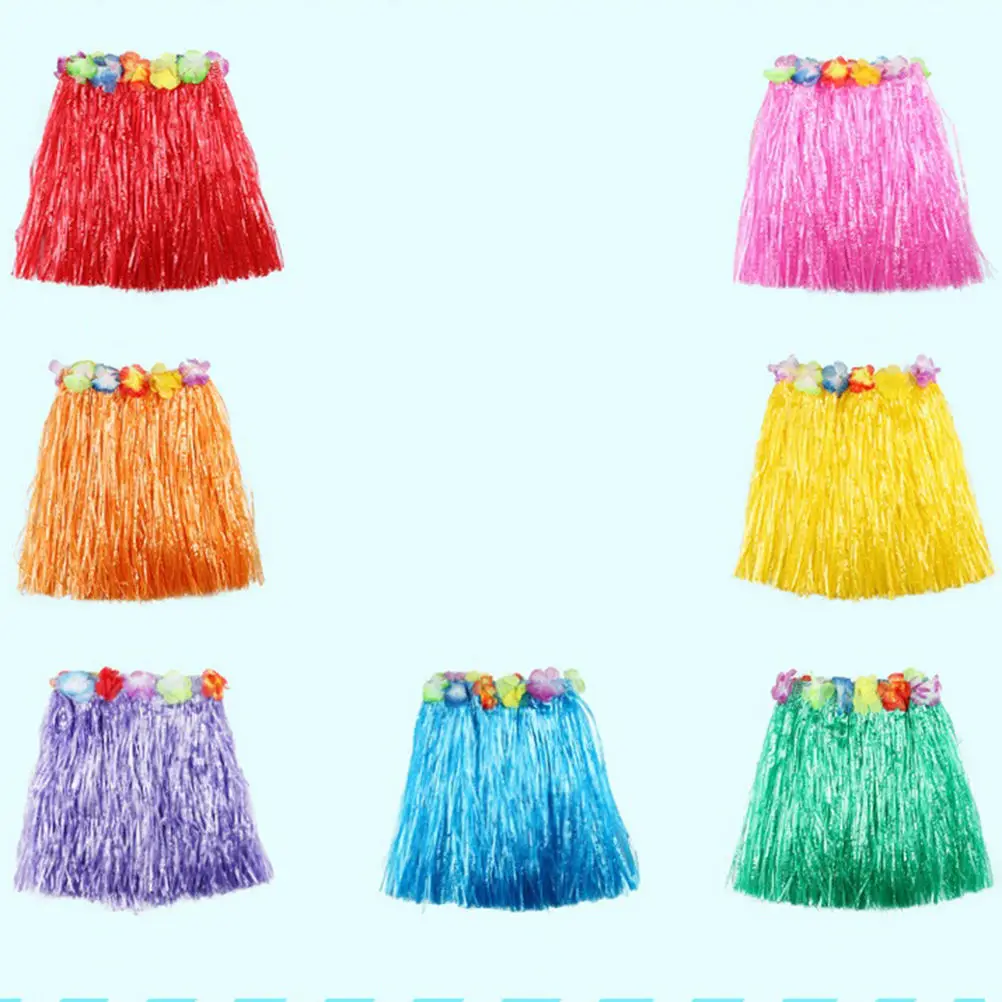 10 Colors Plastic Fibers Kid Grass Skirts Hula Skirt Hawaiian Costumes