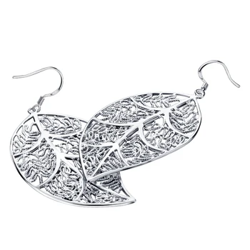 

Beautiful woman earrings jewelry fashion 925 sterling silver hollow out leaves solid silver big earrings long earrings wholesale