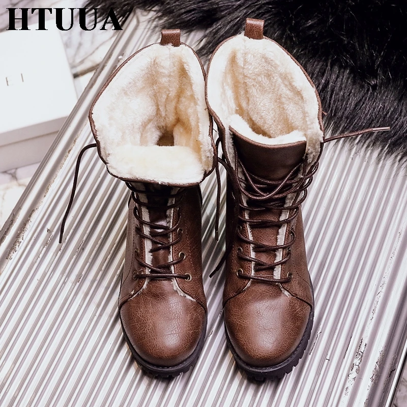 

HTUUA High Quality Martin Motorcycle Boots Women Plush Winter Snow Boots Harajuku Punk Short Ankle Boots Platform Shoes SX1601