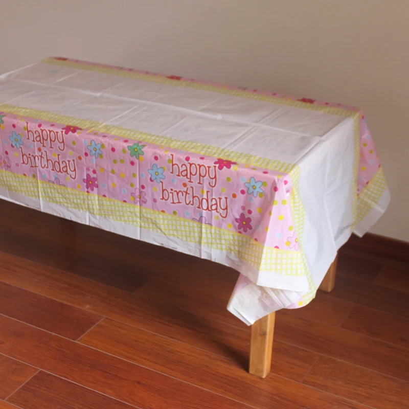 

Disposable Plastic Table Cloth Happy Birthday TableCover Tablecloth Flower Waterproof For Birthday Party Decoration 180*108cm
