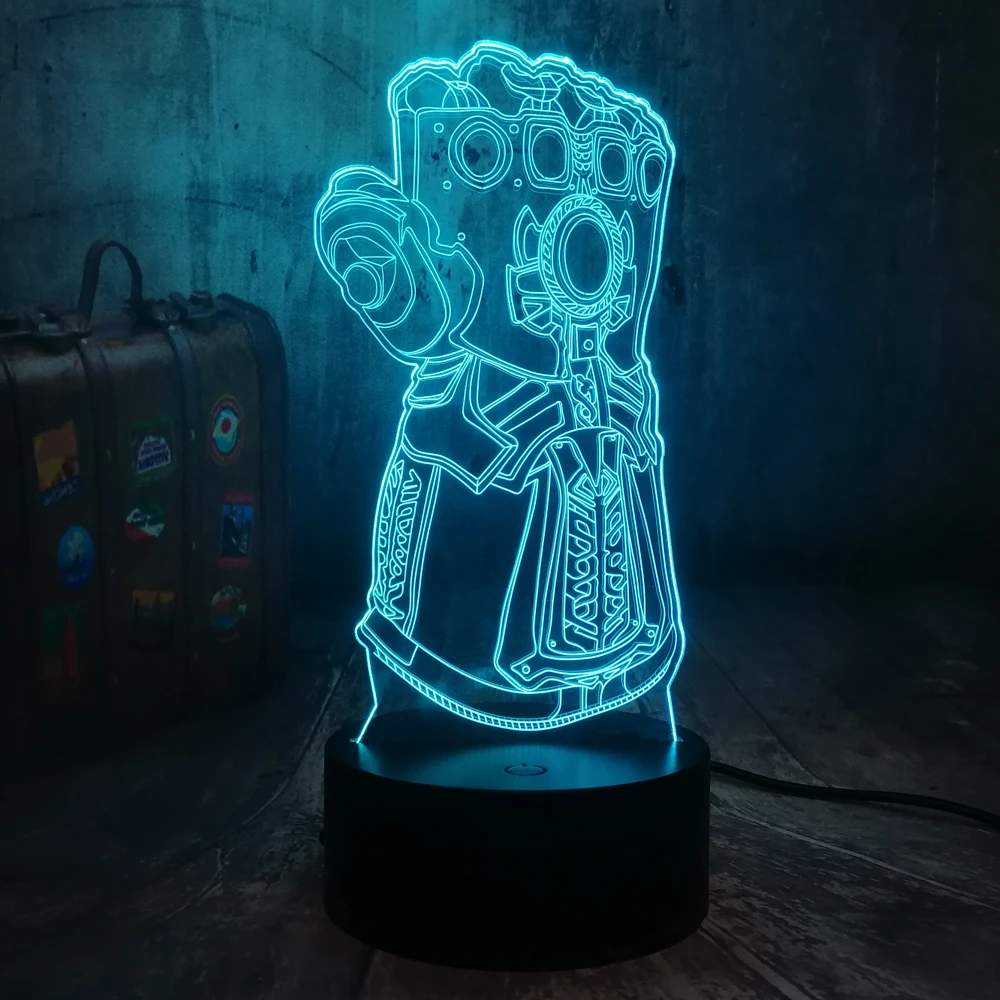 Мстители Marvel Comics Бесконечность перчатку злодея Таноса 3D светодиодный ночной Светильник настроения настольная лампа Украшения в спальню детская игрушка Рождественский подарок