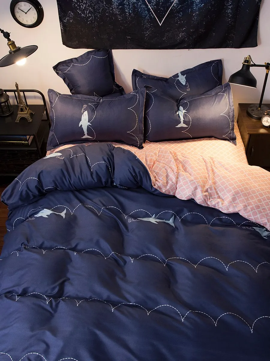 

4Pcs Bed Linen Set Animal Pattern Adorable Plain Style Beddings