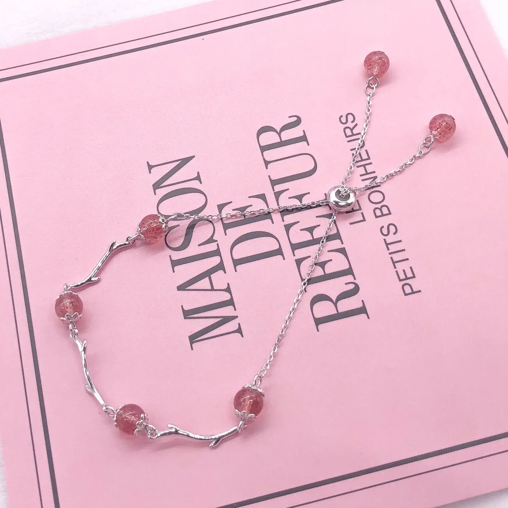 pink strawberry crystal tassel bracelet woman 100% 925 Sterling Silver Jewelry fashion hypoallergenic bracelets for girl gift