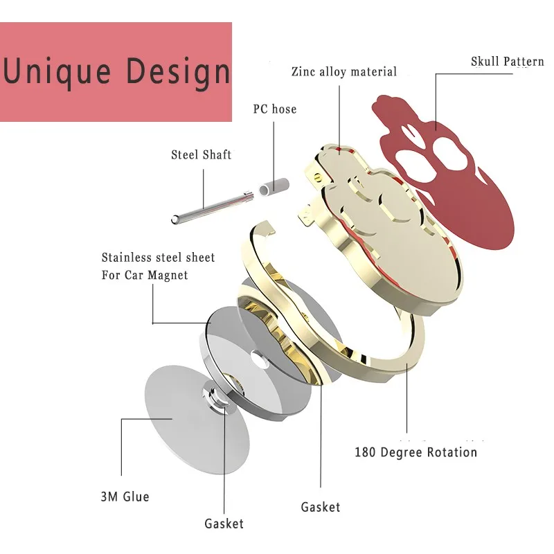 Portefeuille Skull Phone Ring Holder For iPhone 7 Plus 6 6S 4S SE iPad Samsung S8 Xiaomi Mi6 Mobile Finger Ring Smartphone Stand (2)