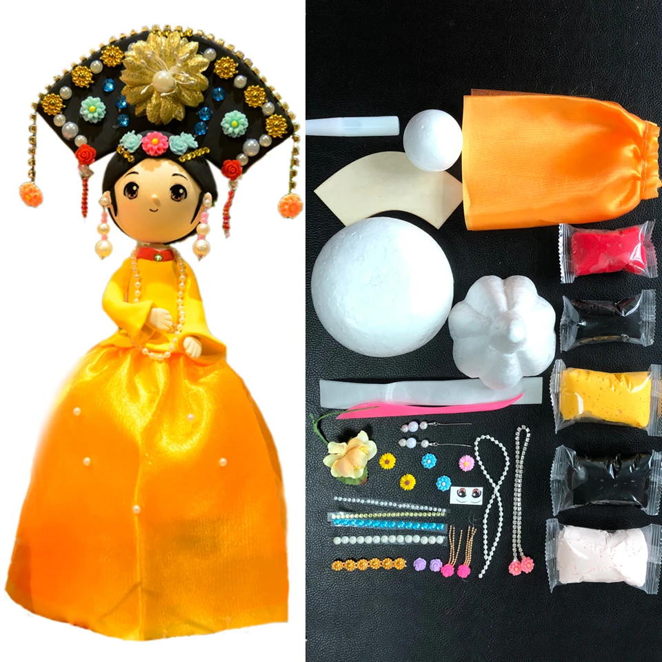 

DOLLRYGA Slime Doll Set DIY Handwork Clay Chinese Traditional Doll with Dress and Headwear Christmas Birthday Gift For Girls