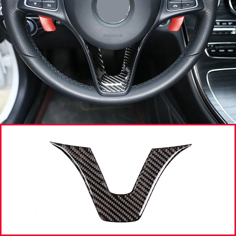

Real Carbon Fiber Car Steering Wheel U Shape Stickers For Mercedes Benz GLC C Class W205 X253 2015-2019 Accessories