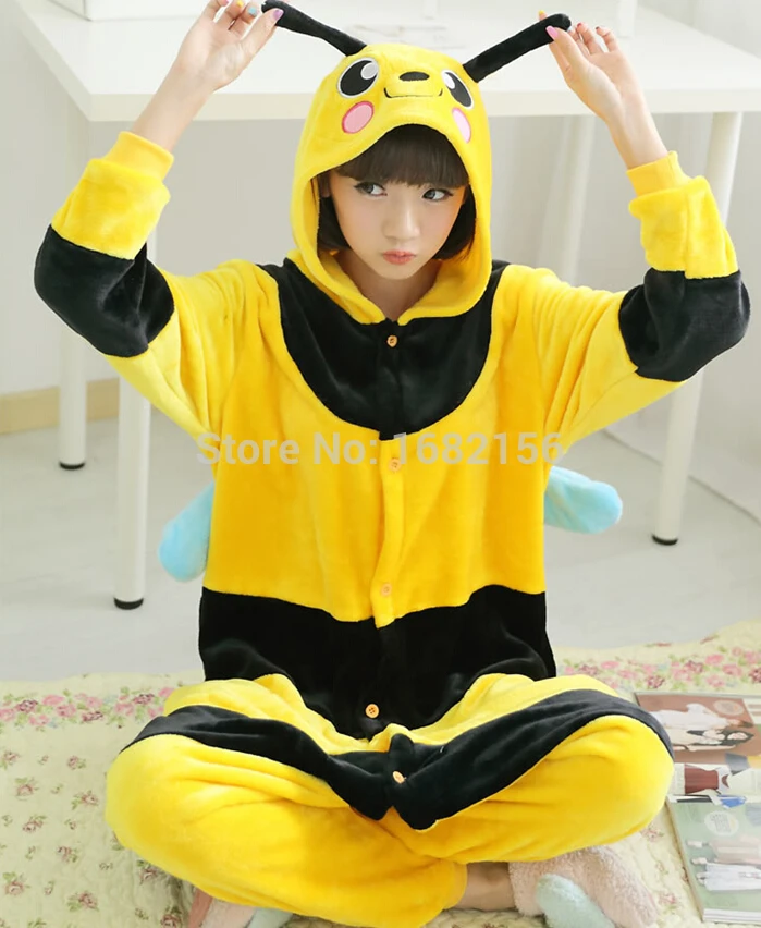 

Cosplay Costume Bee Pajamas Flannel Animal Onesies Adult Cartoon Sleepwear Pyjamas For Party Clothes