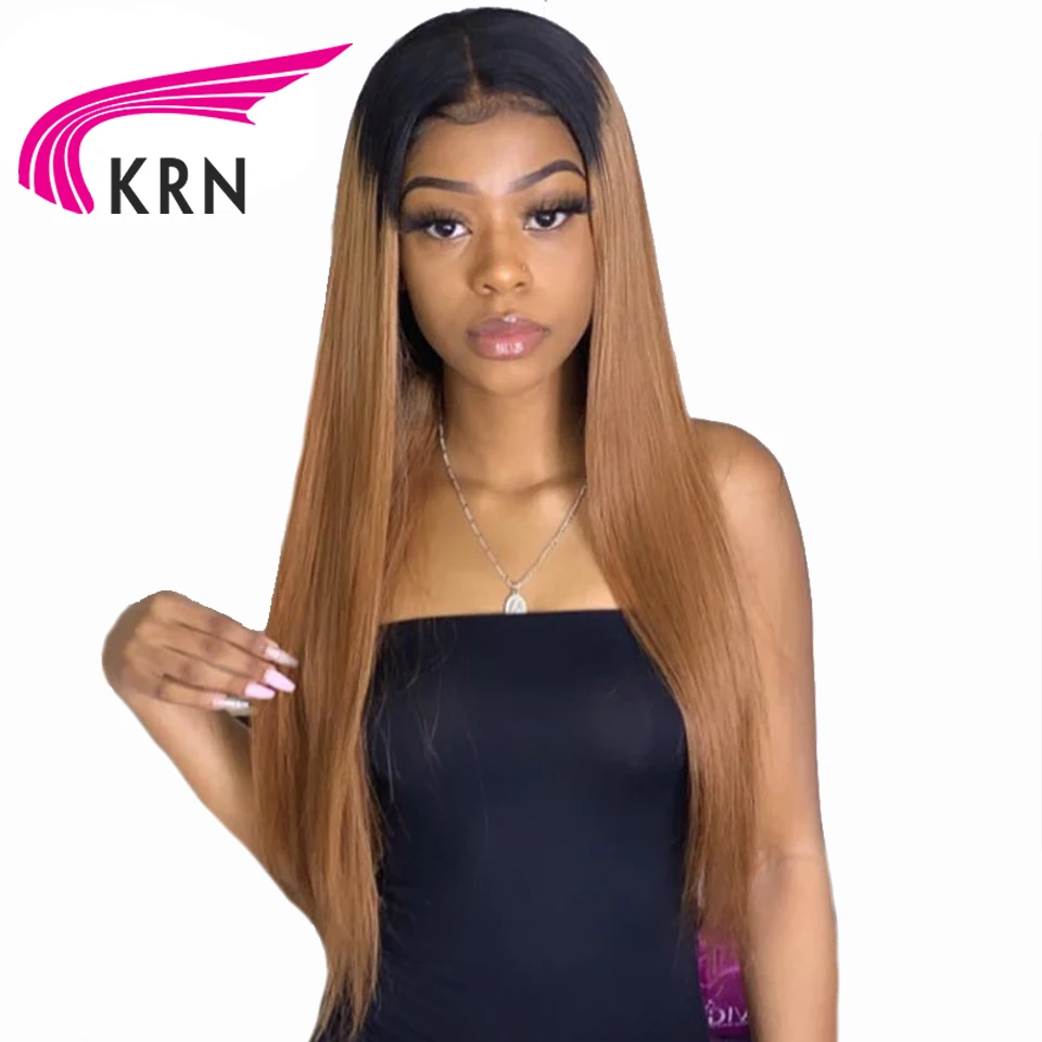 

KRN Straight Pre Plucked 13x6 Lace Front Human Hair Wigs With Baby Hair Ombre Remy Hair Glueless Brazilian Wigs 130 Density