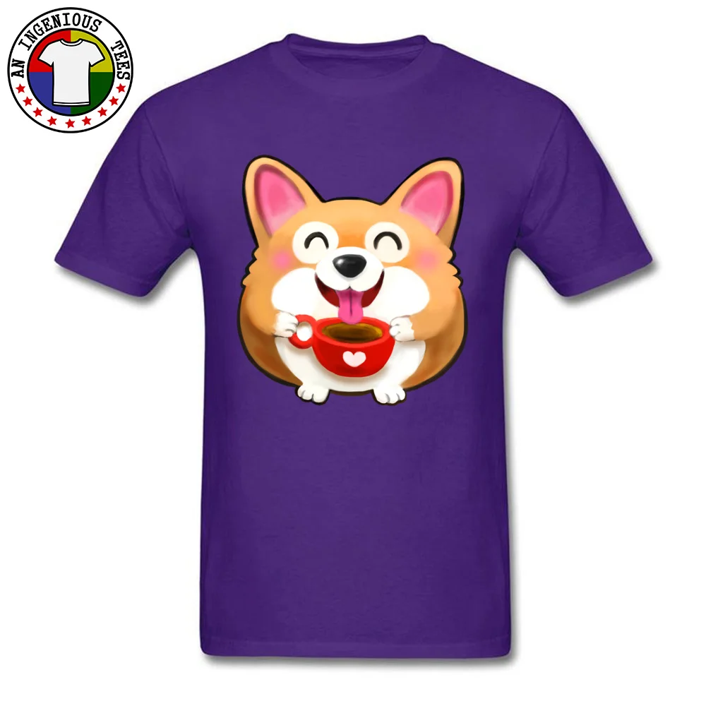 Tees Corgi Love NEW YEAR DAY Coupons Summer Short Sleeve 100% Cotton Round Collar Men T Shirt Summer Tee-Shirts Corgi Love purple