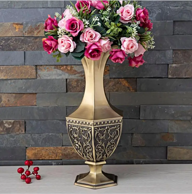 H34cm Luxury Europe Desktop Metal Flowers Vases Living Room Vases For Home Decoration Decor Vase