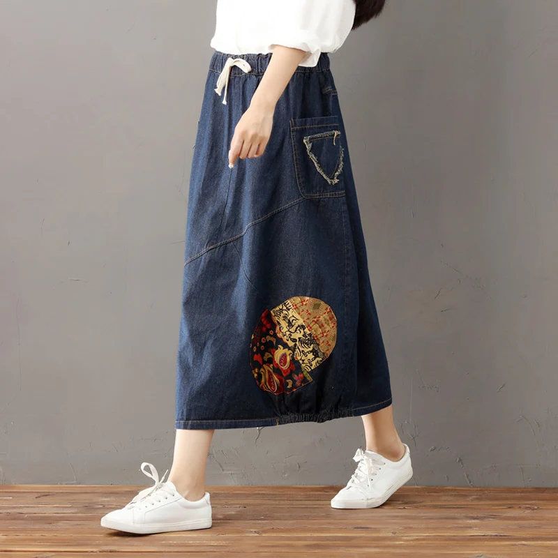 QoerliN Vintage Jean Skirts Long Women Denim Skirt Casual Harajuku Fashion Patchwork Long Maxi Skirt Female Big Size Jeans Skirt QoerliN Vintage Jean Skirts Long Women Denim Skirt Casual Harajuku Fashion Patchwork Long Maxi Skirt Female Big Size Jeans Skirt