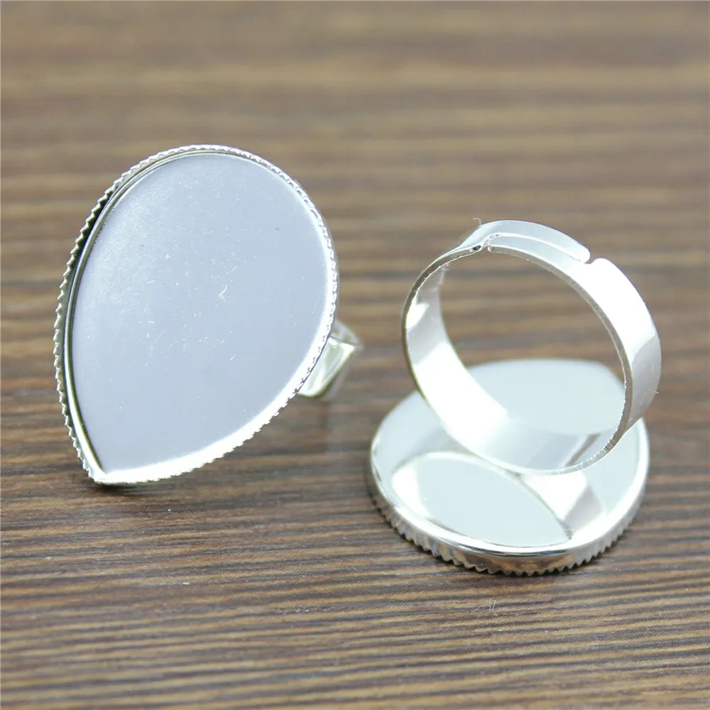

10pcs Fit 18x25mm 13x18mm Waterdrop Glass Cabochon Adjustable Ring Settings Base Shiny Silver Color