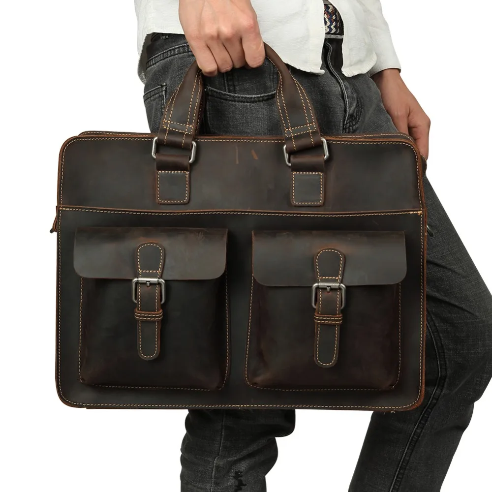 Gents Vintage Cow Real Leather Briefcase Messenger Bag 15/" Laptop Case Crossbody
