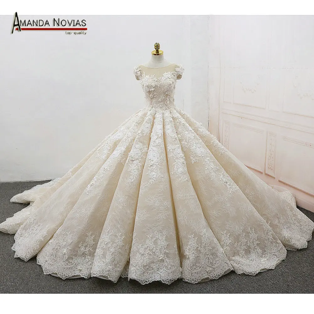 Amanda Novias bruidsjurken с рукавами-крылышками, Кружевная аппликация из цветов, роскошное свадебное платье, плиссированное