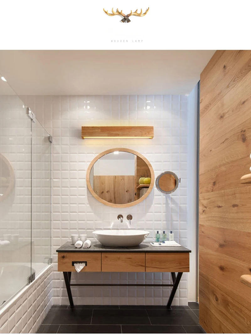 Современный минималистичный резиновый деревянный квадратный настенный светильник в японском стиле, зеркальные фары для ванной, декоративный светодиодный акриловый светильник