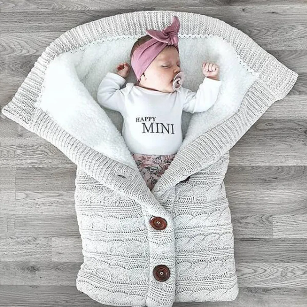 

Newborn Infant Baby Blanket Knit Crochet Winter Warm Swaddle Wrap Sleeping Bag