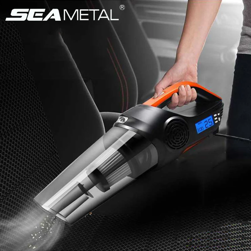 

4-in-1 Car Vacuum Cleaner Portable Auto Wet And Dry Mini Vacumm Cleaner DC12V 120W Tire Inflator Pump Pressure Gauge LED Light