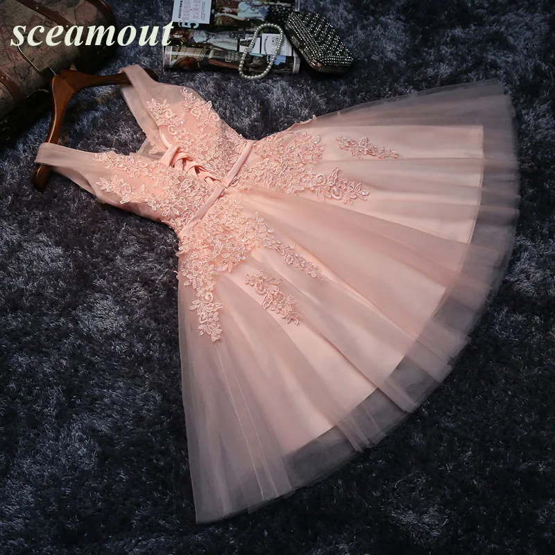

Dusty Pink Lace Tulle Short Prom Cocktail Dresses Knee Length Sleeveless Beaded Appliques Cocktail Dresses Robe De Cocktail