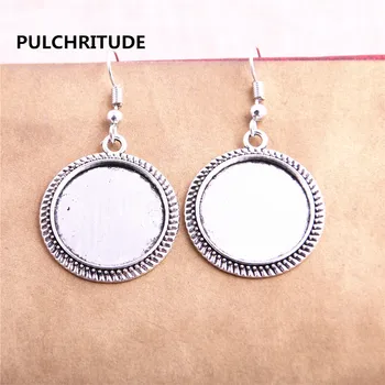 

PULCHRITUDE 20PCS Fit 20mm Dia Alloy Antique Silver Round Cabochons Setting Earring Base Fit For Dangle Earring DIY T0620