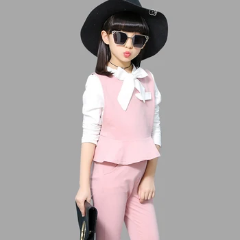 

Girls Clothes Set Spring Autumn Shirt + Vest + Pants 3 PCS Suits For 10 14 12 Years Girls Cotton Kids Girls School Clothes