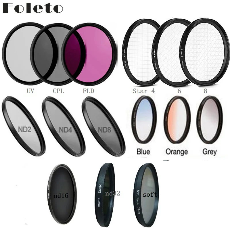 Foleto Lens Filter UV CPL FLD ND Color star Filters for Canon Nikon