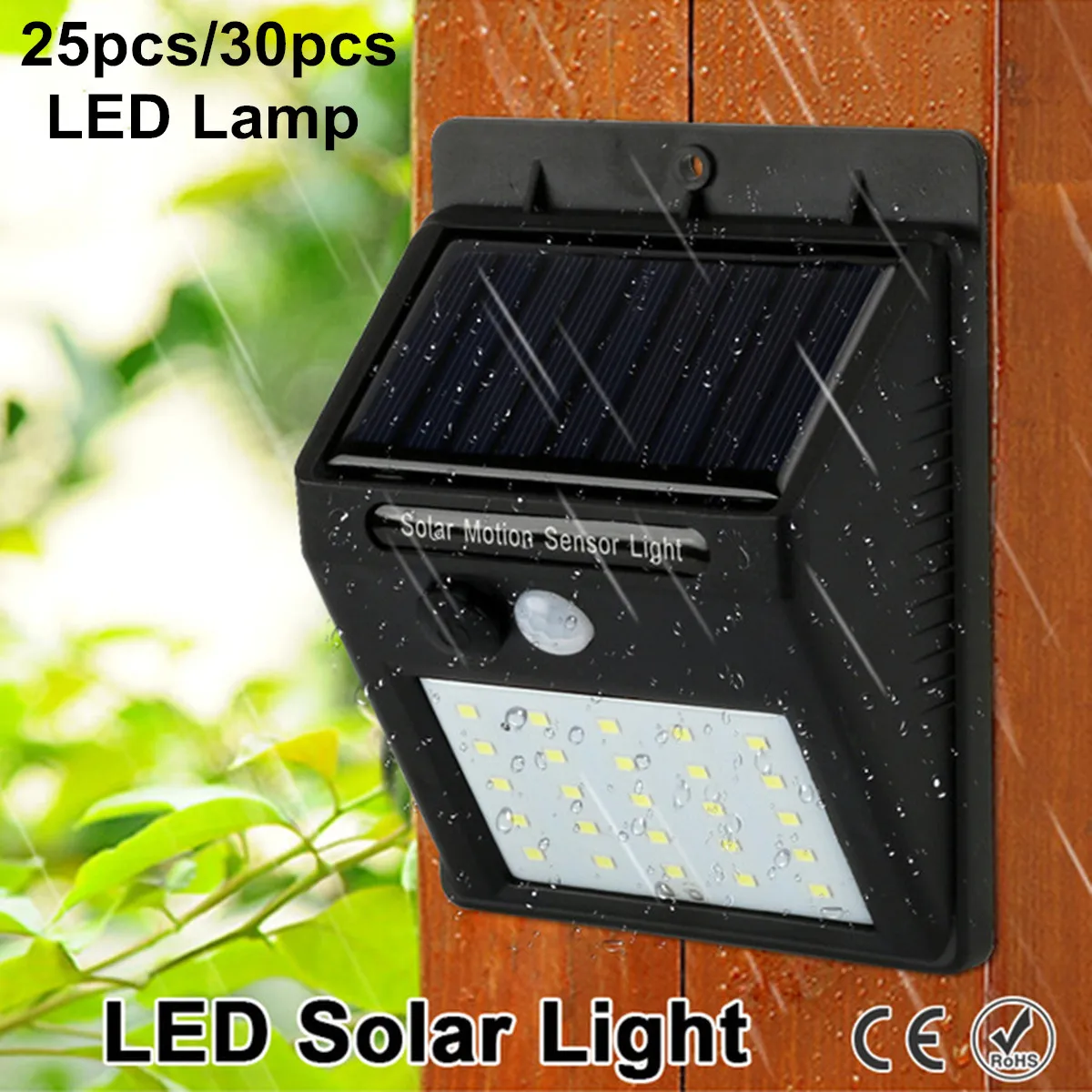 

25/30 PIR Motion Sensor Wall Light Outdoor Lamp LED Solar Power IP65 Waterproof Human Induction + Ligh Control Install on Wall