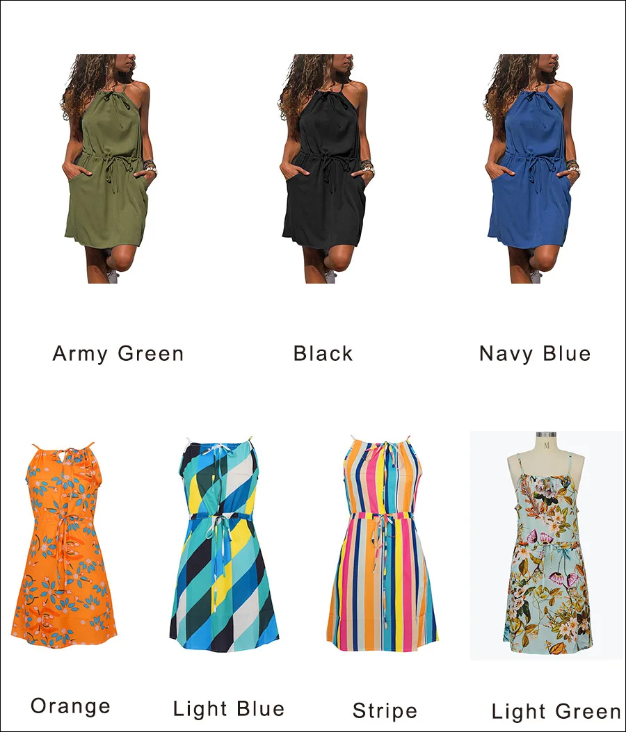 Gladiolus Chiffon Women Summer Dress Spaghetti Strap Floral Print Pocket Sexy Bohemian Beach Dress 2019 Short Ladies Dresses (50)